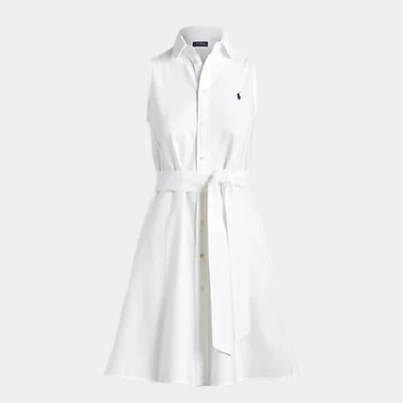 POLO RALPH LAUREN OXFORD BELTED SLEEVELESS SHIRTDRESS - SHIRT DRESS - WHITE - 6 - Picture 2 of 10